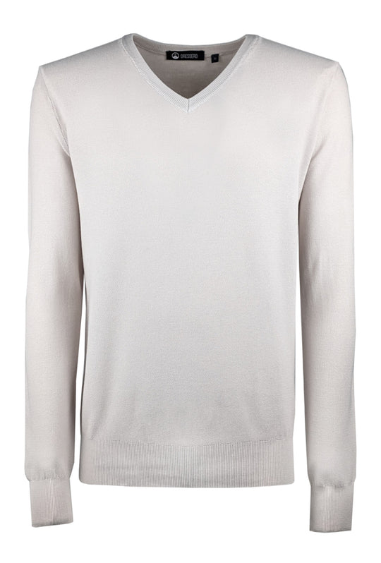 Maglia scollo a V in cotone trama lavorata - BEIGE