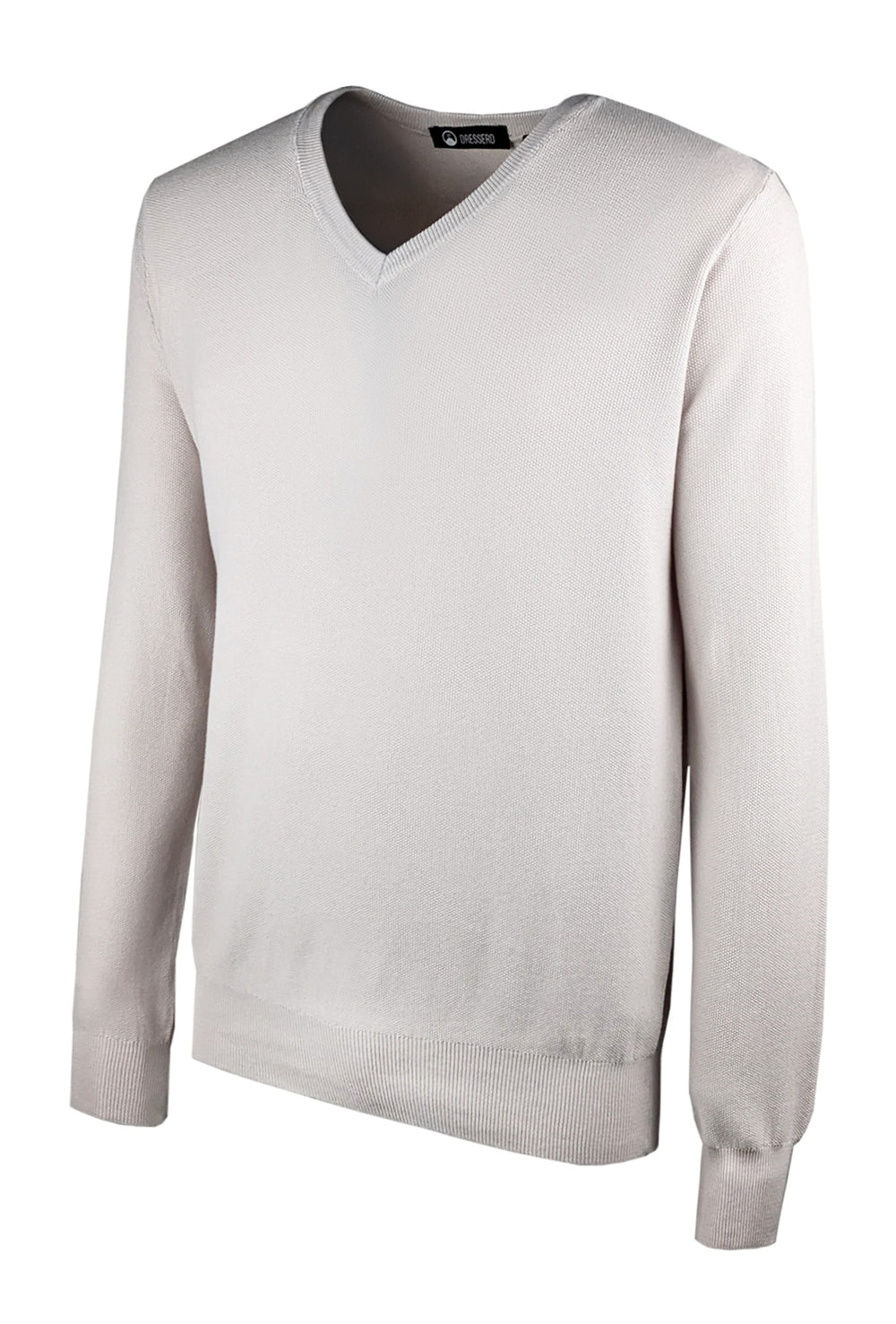 Maglia scollo a V in cotone trama lavorata - BEIGE