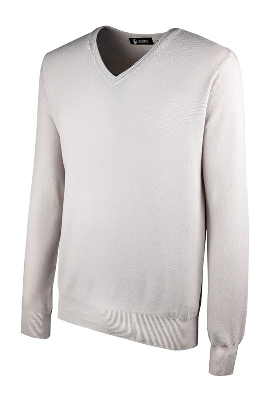 Maglia scollo a V in cotone trama lavorata - BEIGE