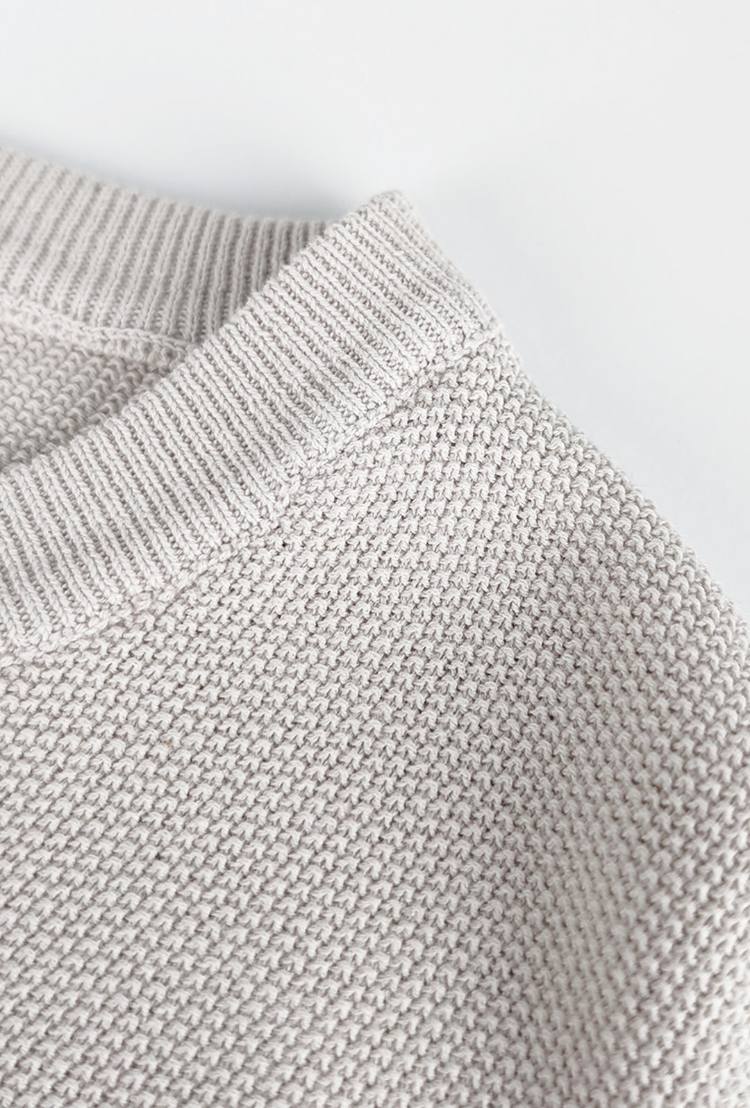 Maglia scollo a V in cotone trama lavorata - BEIGE