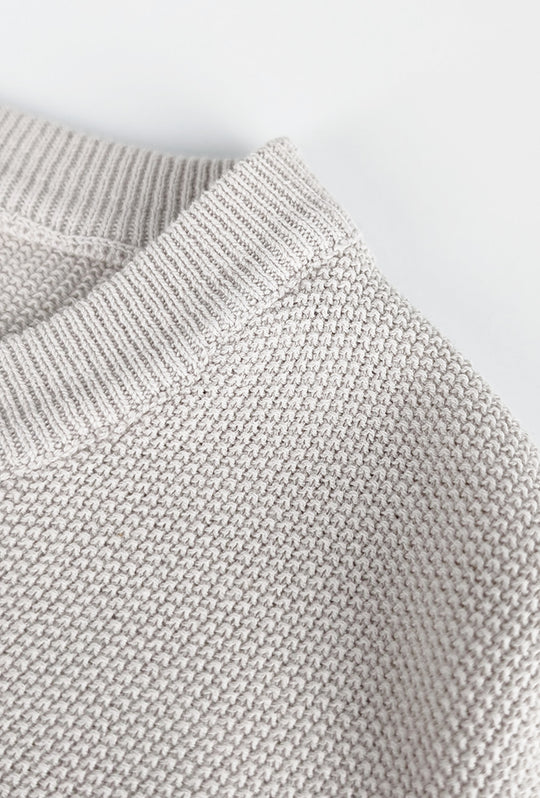 Maglia scollo a V in cotone trama lavorata - BEIGE