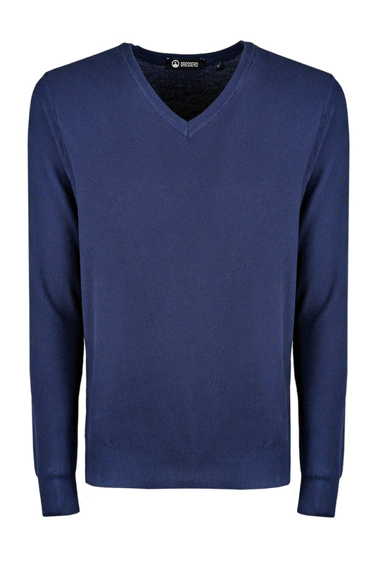 Maglia scollo a V in cotone trama lavorata - BLU