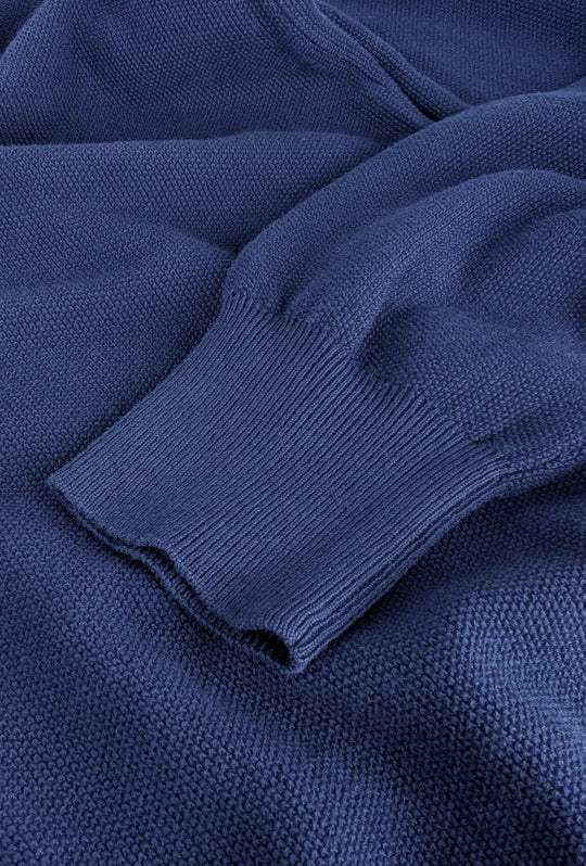 Maglia scollo a V in cotone trama lavorata - BLU