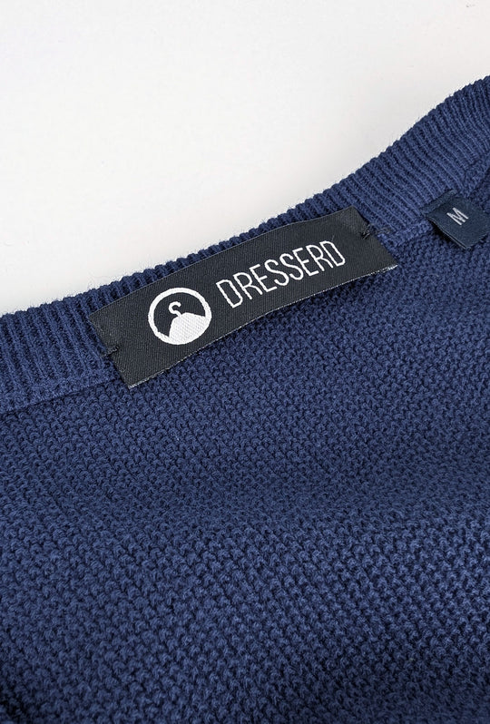 Maglia scollo a V in cotone trama lavorata - BLU