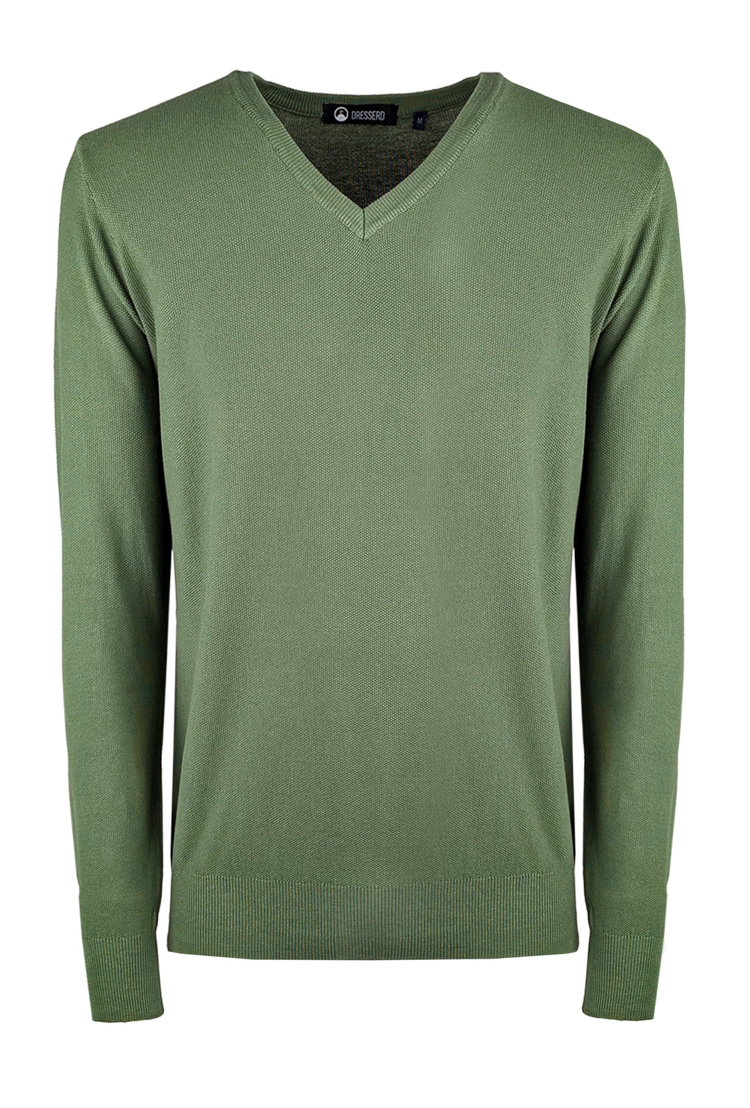Maglia scollo a V in cotone trama lavorata - VERDE