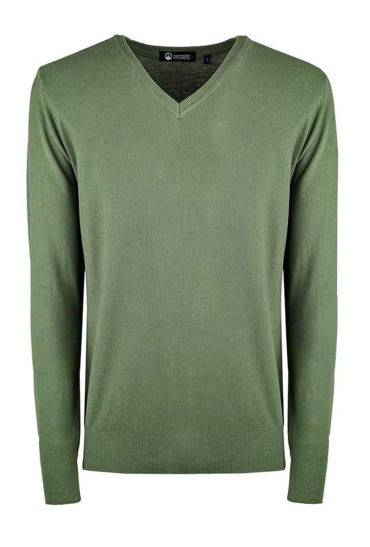 Maglia scollo a V in cotone trama lavorata - VERDE