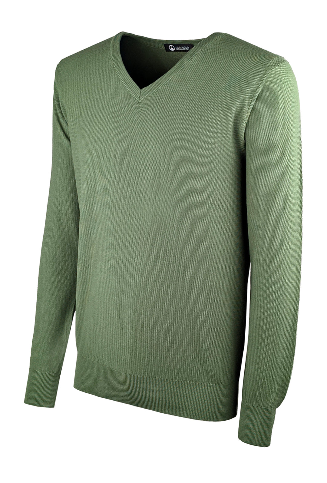 Maglia scollo a V in cotone trama lavorata - VERDE