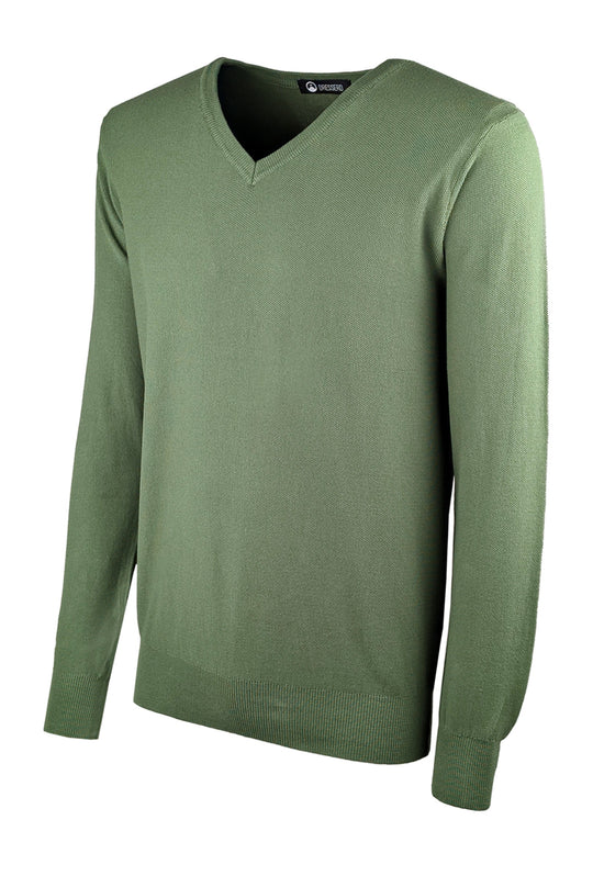 Maglia scollo a V in cotone trama lavorata - VERDE