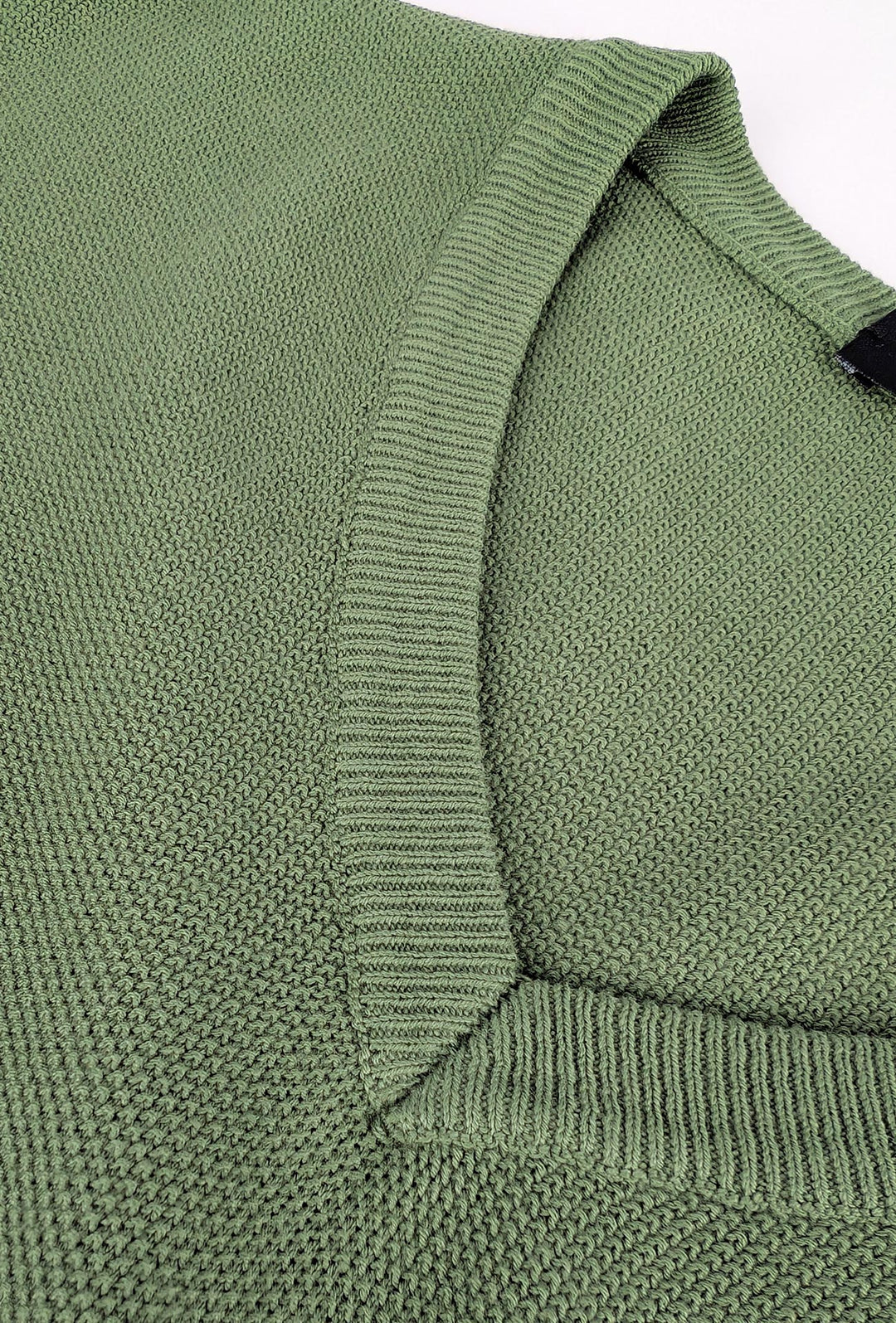 Maglia scollo a V in cotone trama lavorata - VERDE