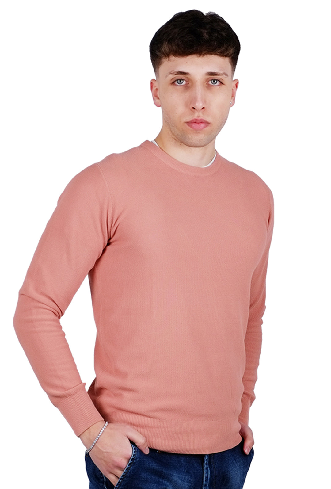 Maglioncino uomo 100% Cotone Trama lavorata Maglie Girocollo dresserd - SALMONE