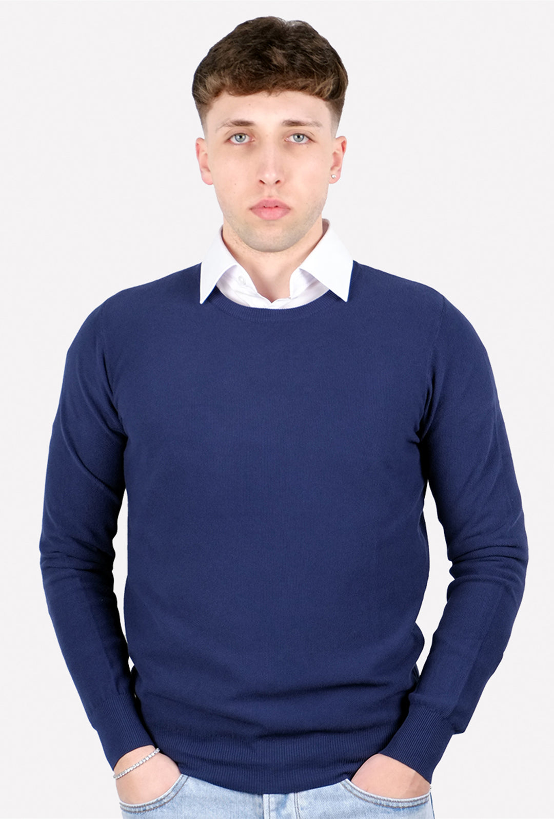 Maglioncino uomo 100% Cotone Trama lavorata Maglie Girocollo Dresserd - BLU