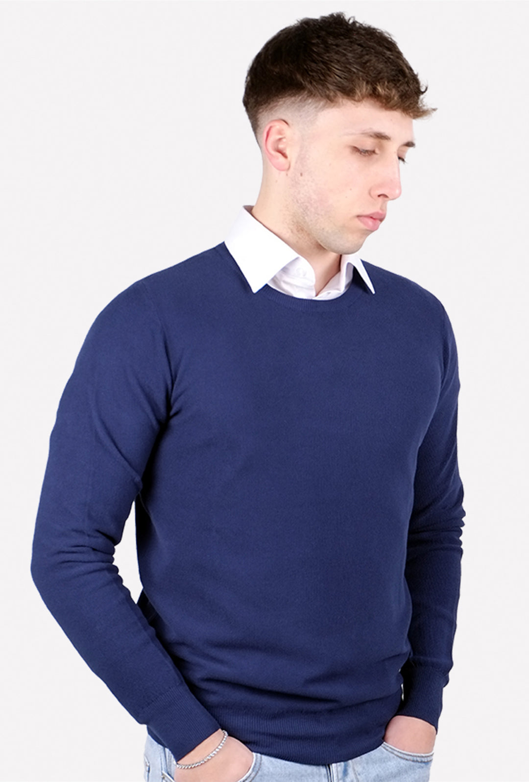 Maglioncino uomo 100% Cotone Trama lavorata Maglie Girocollo Dresserd - BLU