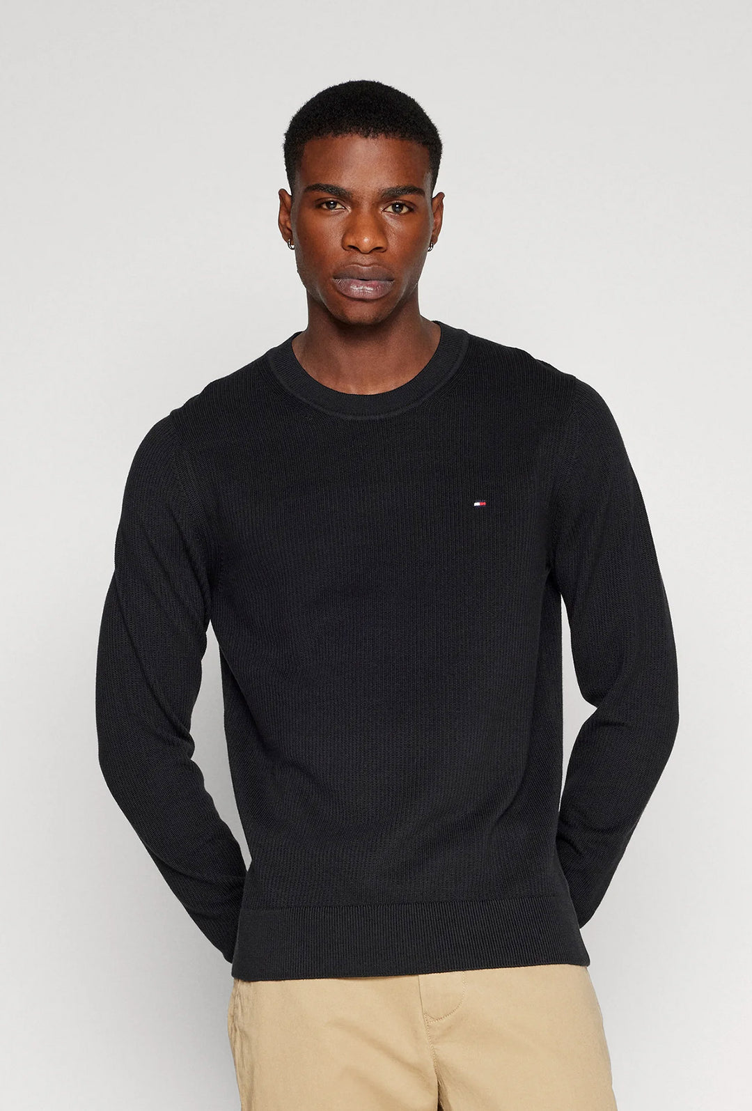 Maglia uomo in cotone TOMMY HILFIGER chain ridge c neck -NERO