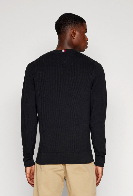 Maglia uomo in cotone TOMMY HILFIGER chain ridge c neck -NERO