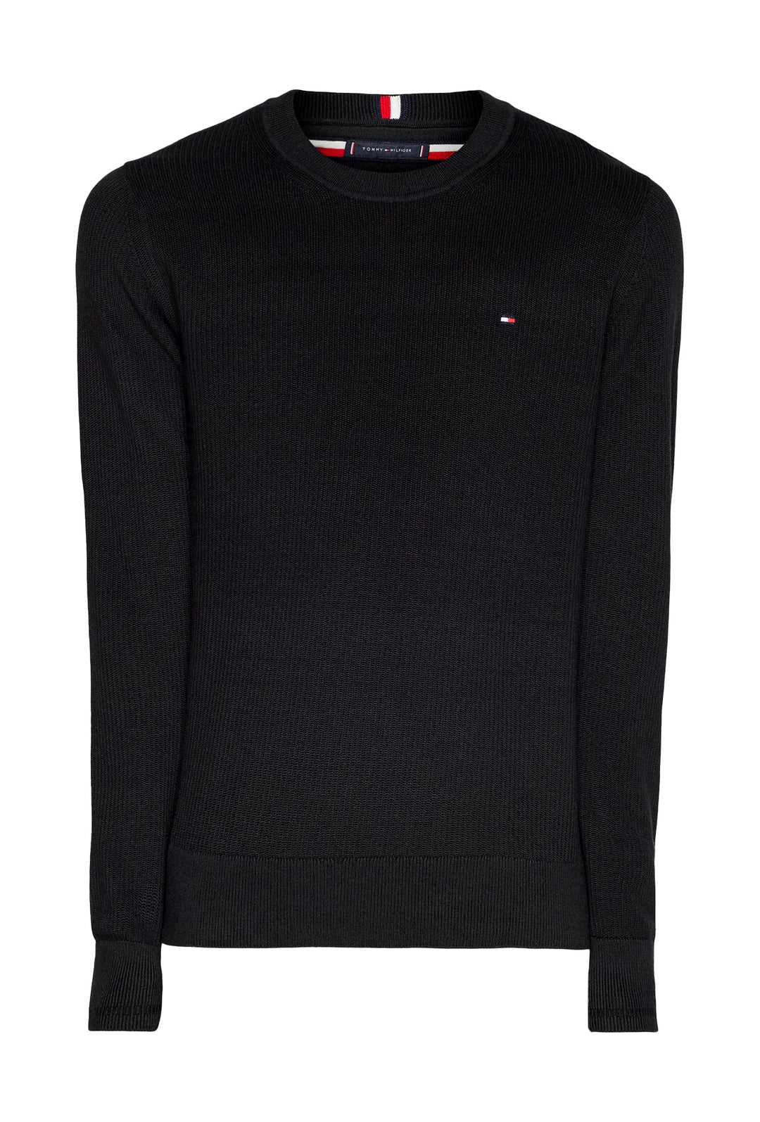 Maglia uomo in cotone TOMMY HILFIGER chain ridge c neck -NERO