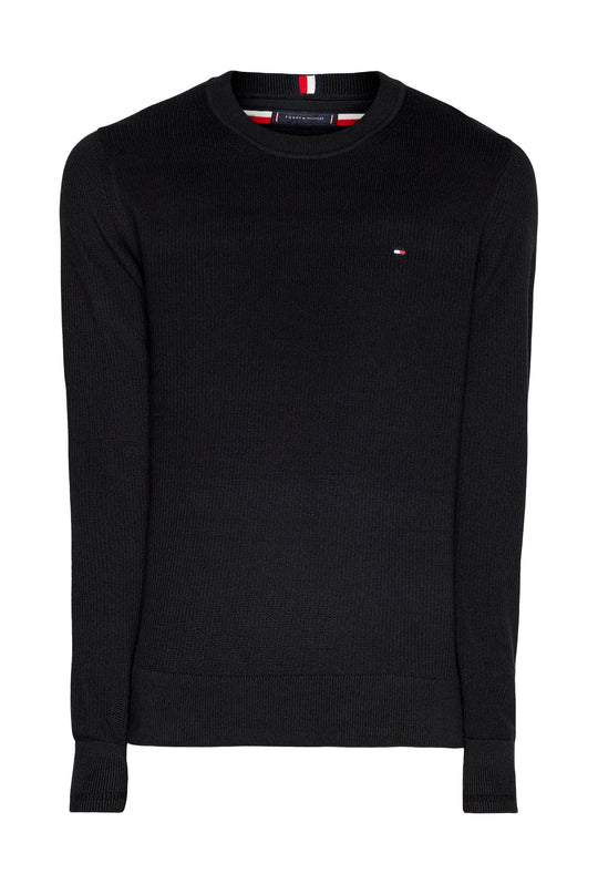 Maglia uomo in cotone TOMMY HILFIGER chain ridge c neck -NERO