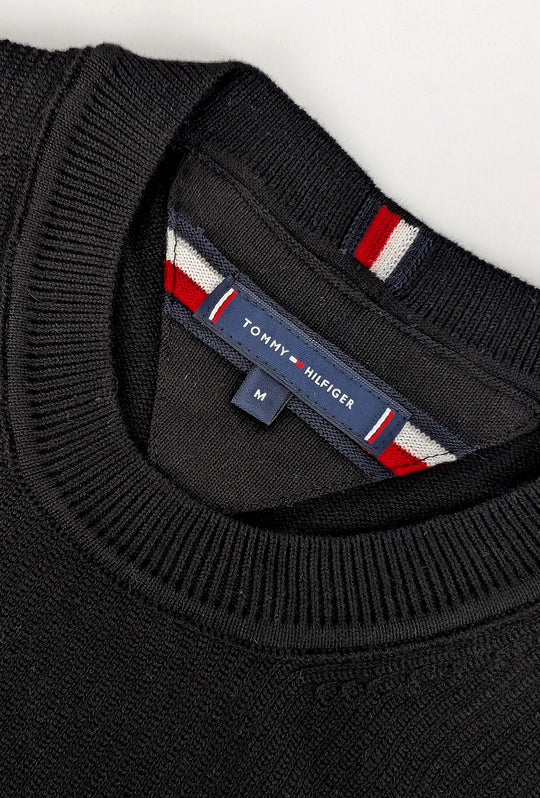 Maglia uomo in cotone TOMMY HILFIGER chain ridge c neck -NERO