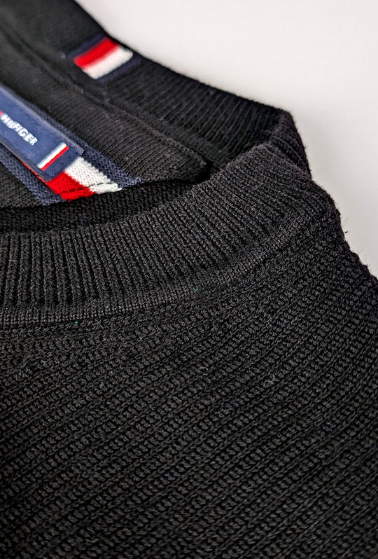 Maglia uomo in cotone TOMMY HILFIGER chain ridge c neck -NERO