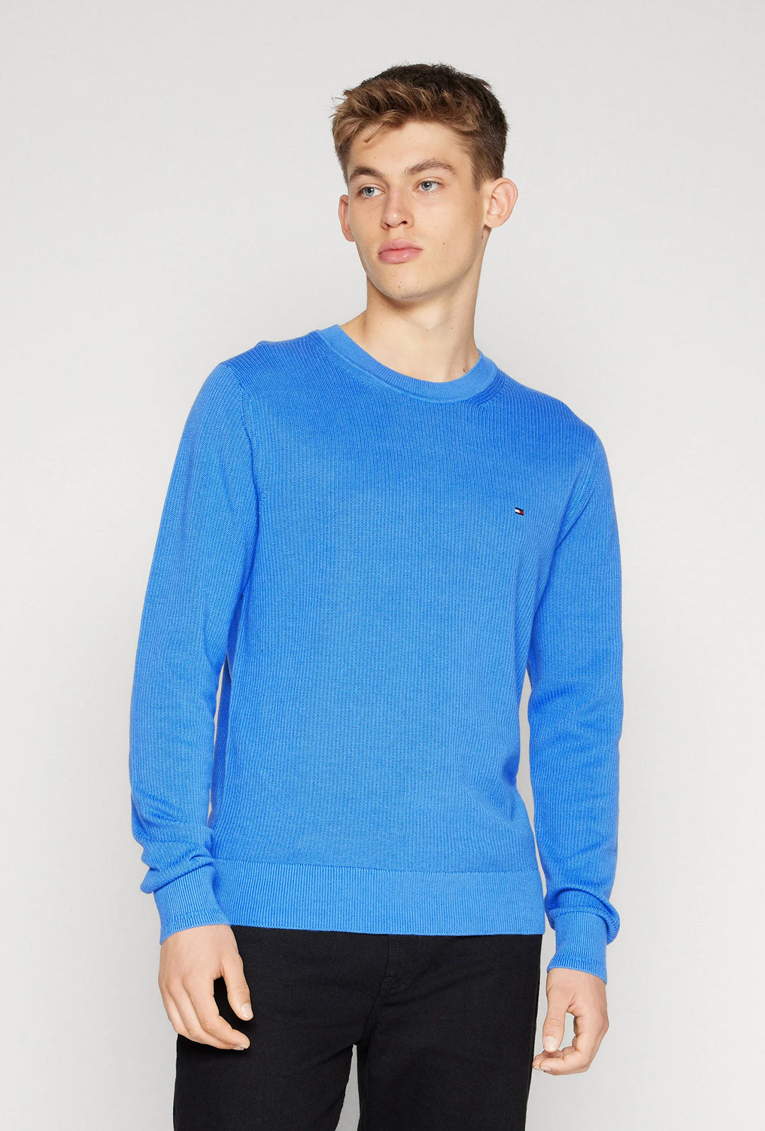 Maglia uomo in cotone TOMMY HILFIGER chain ridge c neck -BLU SPELL