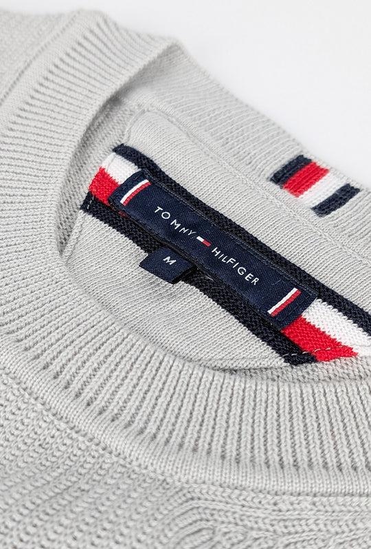 Maglia uomo in cotone TOMMY HILFIGER chain ridge c neck - GRIGIO CHIARO