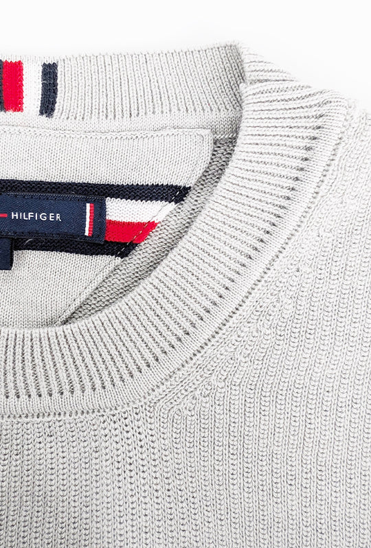 Maglia uomo in cotone TOMMY HILFIGER chain ridge c neck - GRIGIO CHIARO