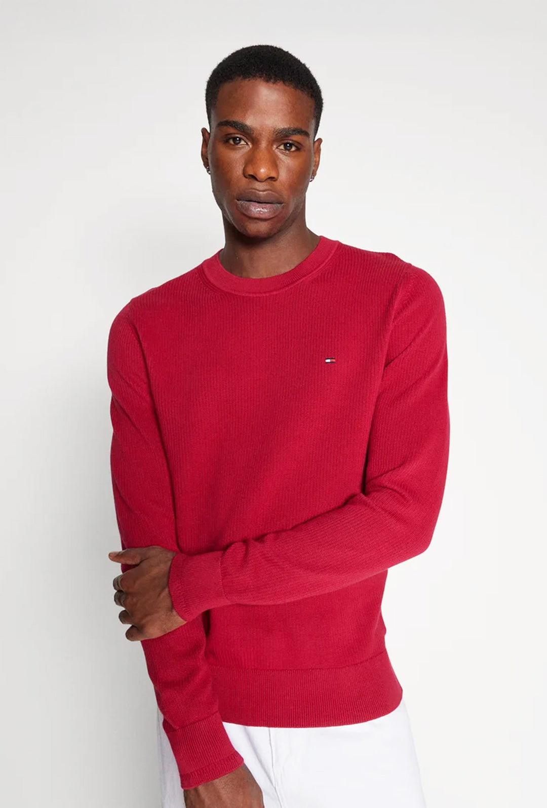 Maglia uomo in cotone TOMMY HILFIGER chain ridge c neck -ROYAL BERRY