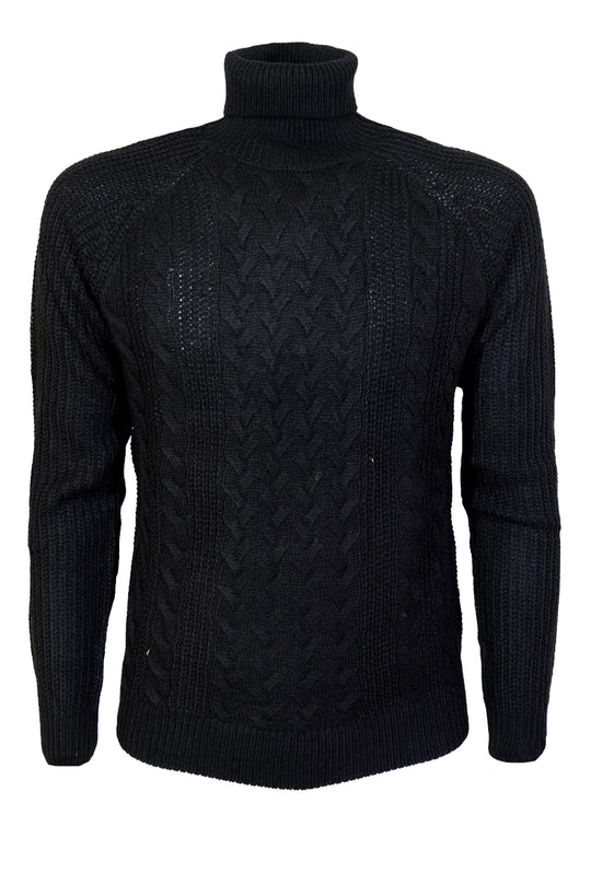 Maglia uomo dolcevita Trama Lavorata Maglioni invernali collo alto Dresserd maglie Semi Slim Fit - NERO