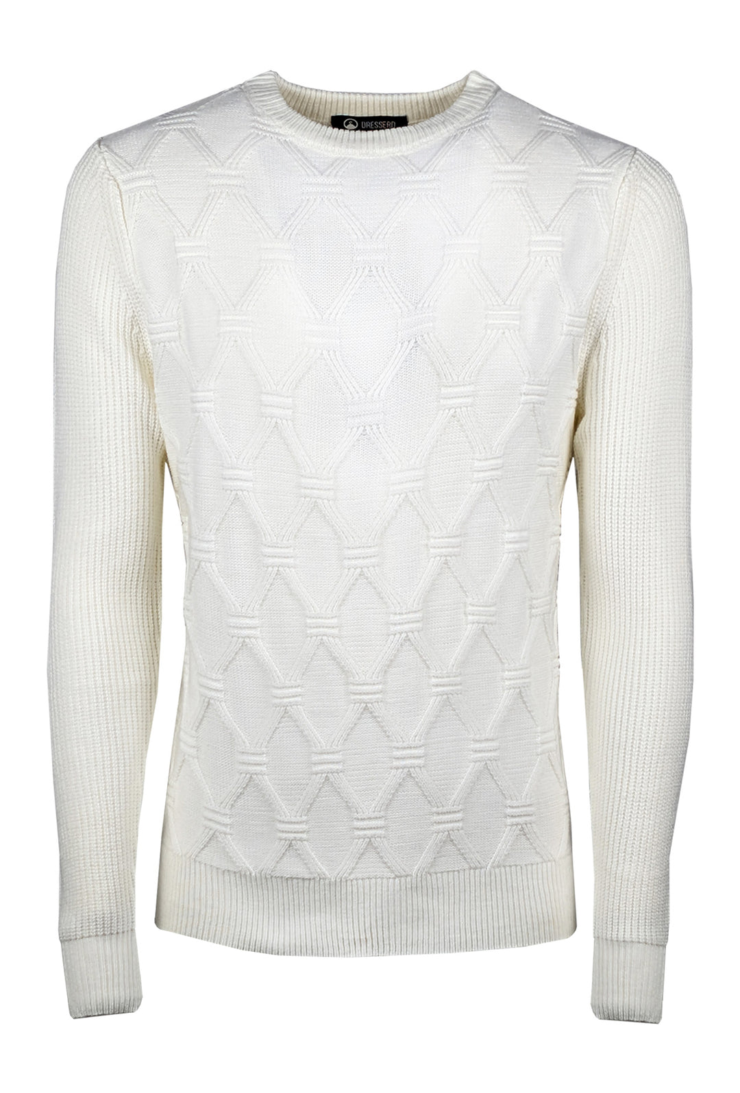 Maglione Uomo girocollo dresserd pesante trama lavorata - BIANCO