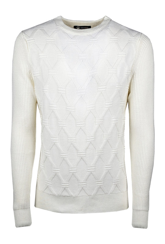 Maglione Uomo girocollo dresserd pesante trama lavorata - BIANCO