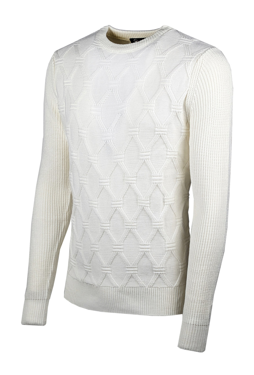 Maglione Uomo girocollo dresserd pesante trama lavorata - BIANCO