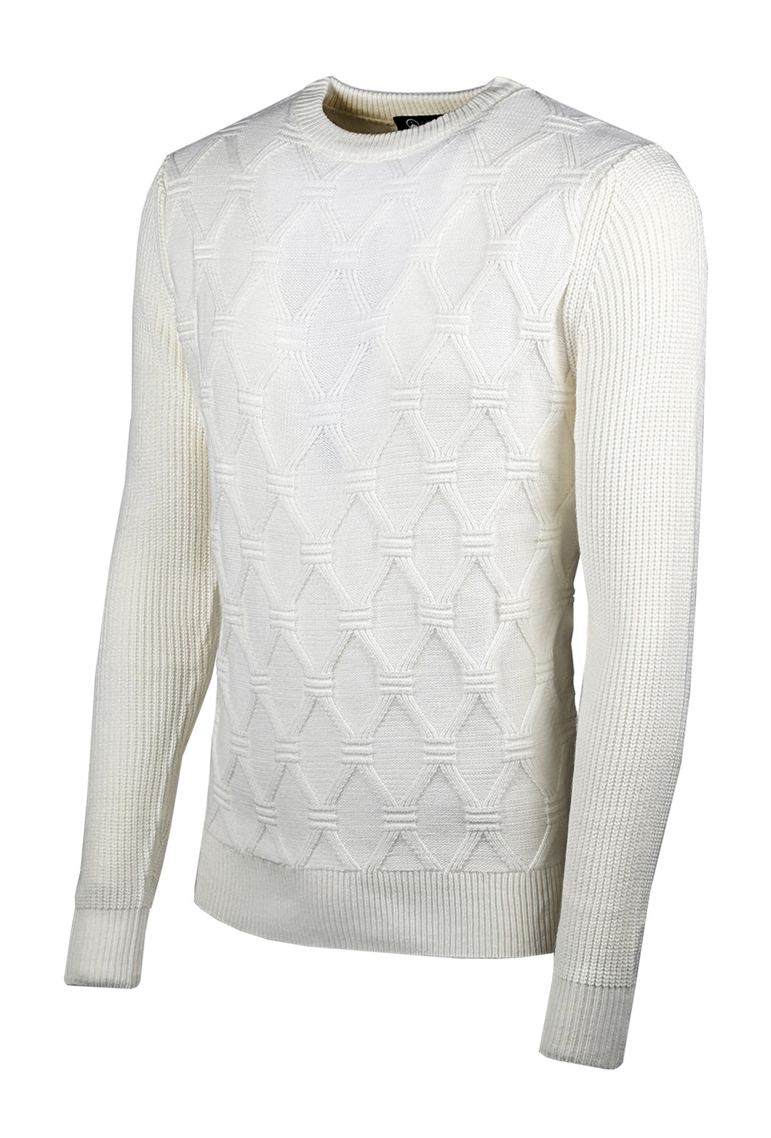 Maglione Uomo girocollo dresserd pesante trama lavorata - BIANCO