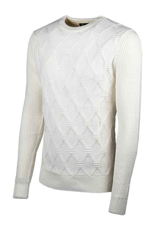 Maglione Uomo girocollo dresserd pesante trama lavorata - BIANCO
