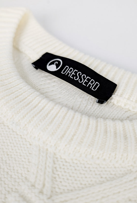 Maglione Uomo girocollo dresserd pesante trama lavorata - BIANCO