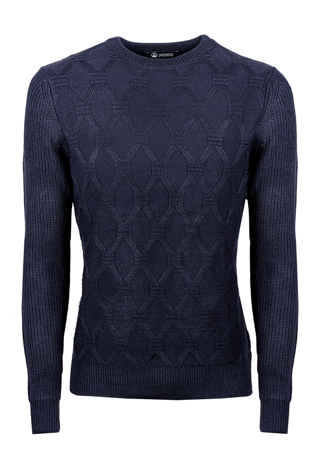 Maglione Uomo girocollo dresserd pesante trama lavorata - BLU