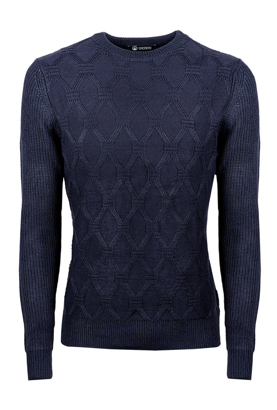 Maglione Uomo girocollo dresserd pesante trama lavorata - BLU