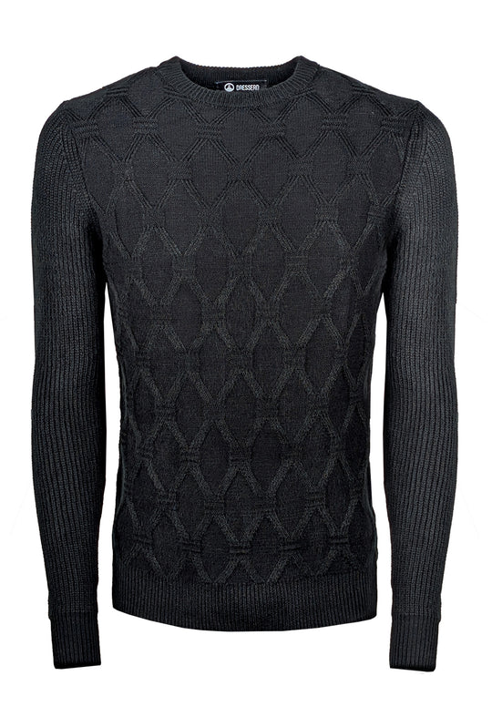 Maglione Uomo girocollo dresserd pesante trama lavorata - NERO