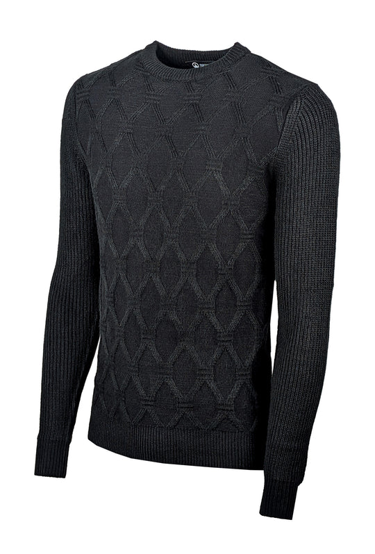 Maglione Uomo girocollo dresserd pesante trama lavorata - NERO