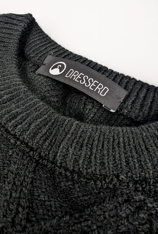 Maglione Uomo girocollo dresserd pesante trama lavorata - NERO