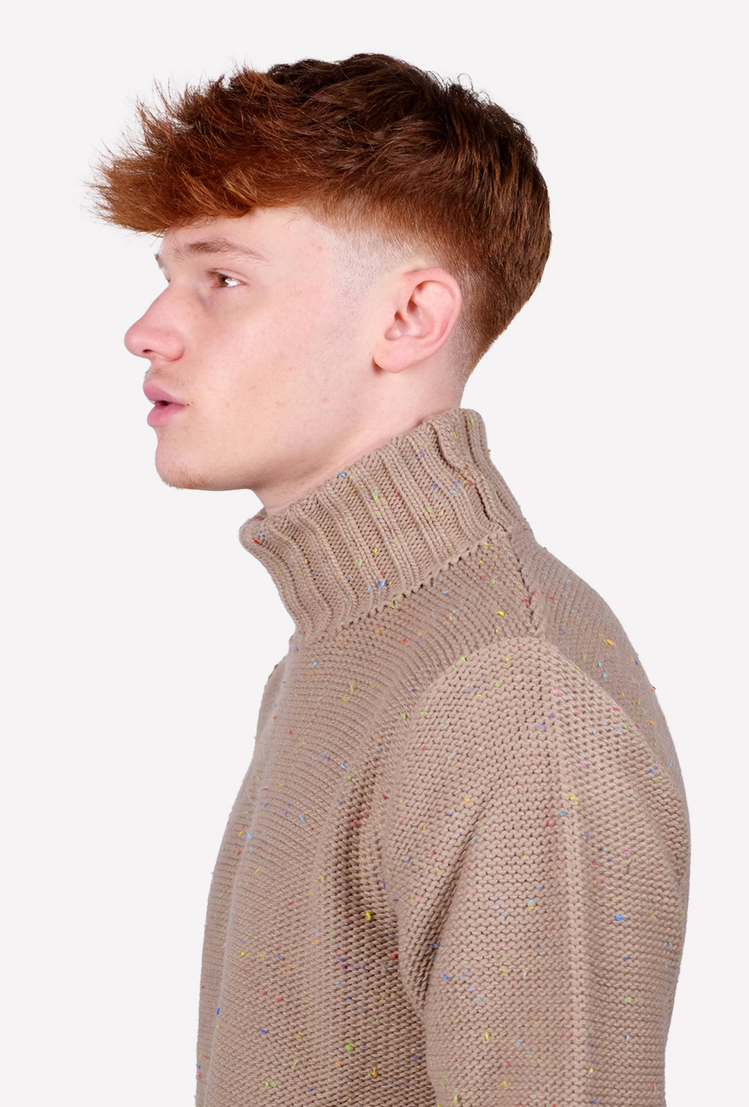 Maglione Uomo dolcevita in lana maglia invernale melangiato - BEIGE