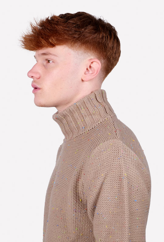 Maglione Uomo dolcevita in lana maglia invernale melangiato - BEIGE