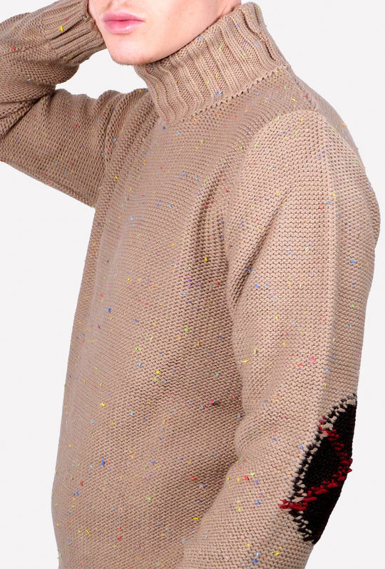 Maglione Uomo dolcevita in lana maglia invernale melangiato - BEIGE
