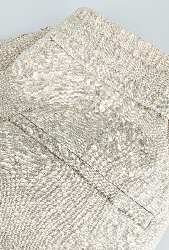 Pantalone 100% Lino Uomo confort fit con elastico - BEIGE