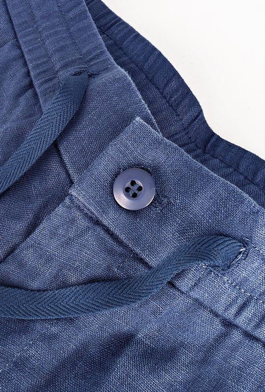 Pantalone 100% Lino Uomo confort fit con elastico - BLU