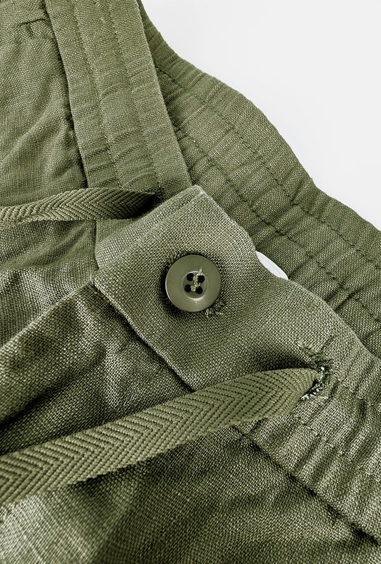 Pantalone 100% Lino Uomo confort fit con elastico - VERDE MILITARE