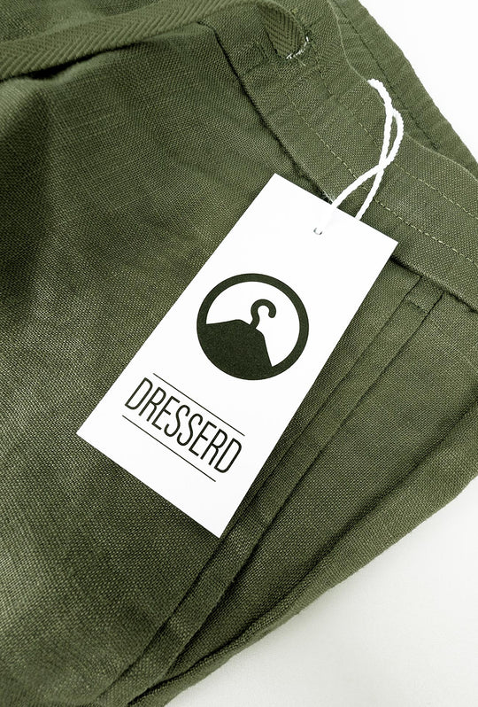 Pantalone 100% Lino Uomo confort fit con elastico - VERDE MILITARE
