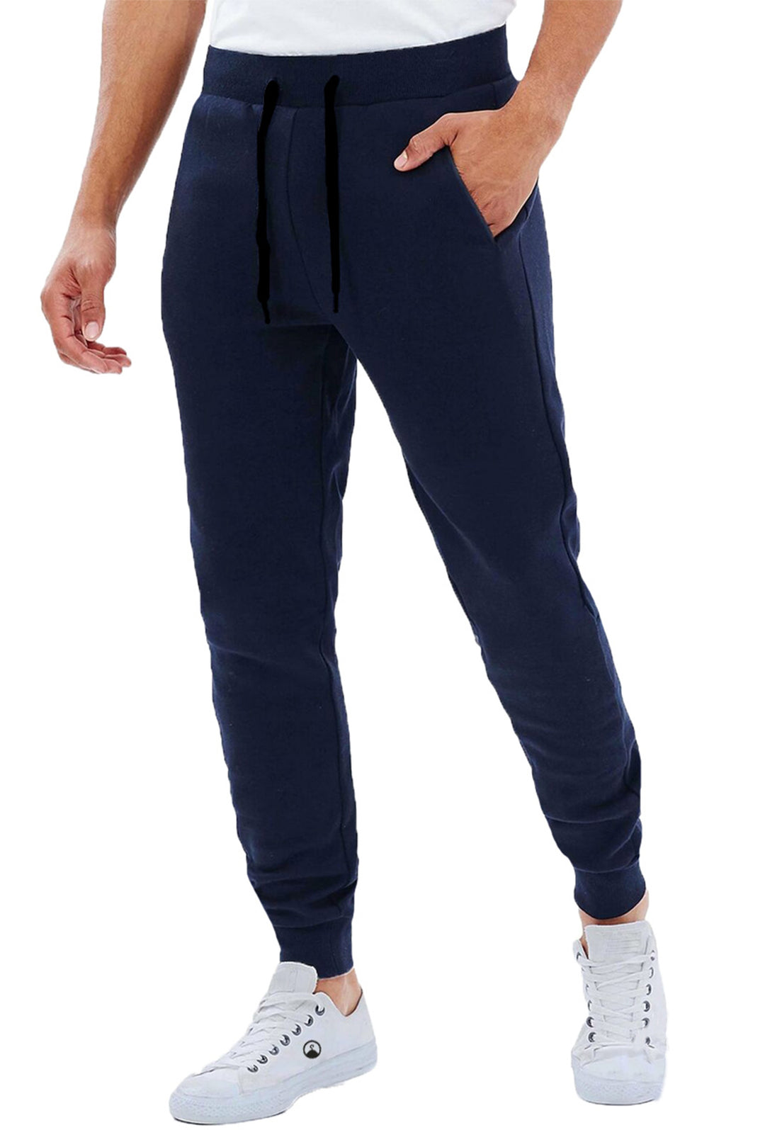 Pantalone di Tuta in 100 % Cotone con polsino Fitness Pantaloni Dresserd - BLU