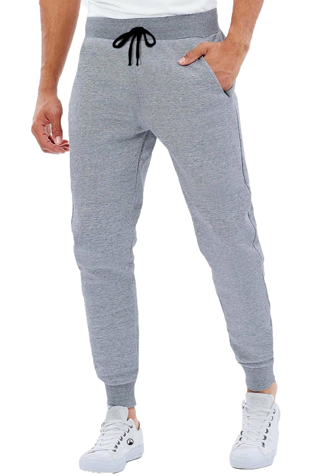 Pantalone di Tuta in 100 % Cotone con polsino Fitness Pantaloni Dresserd - GRIGIO