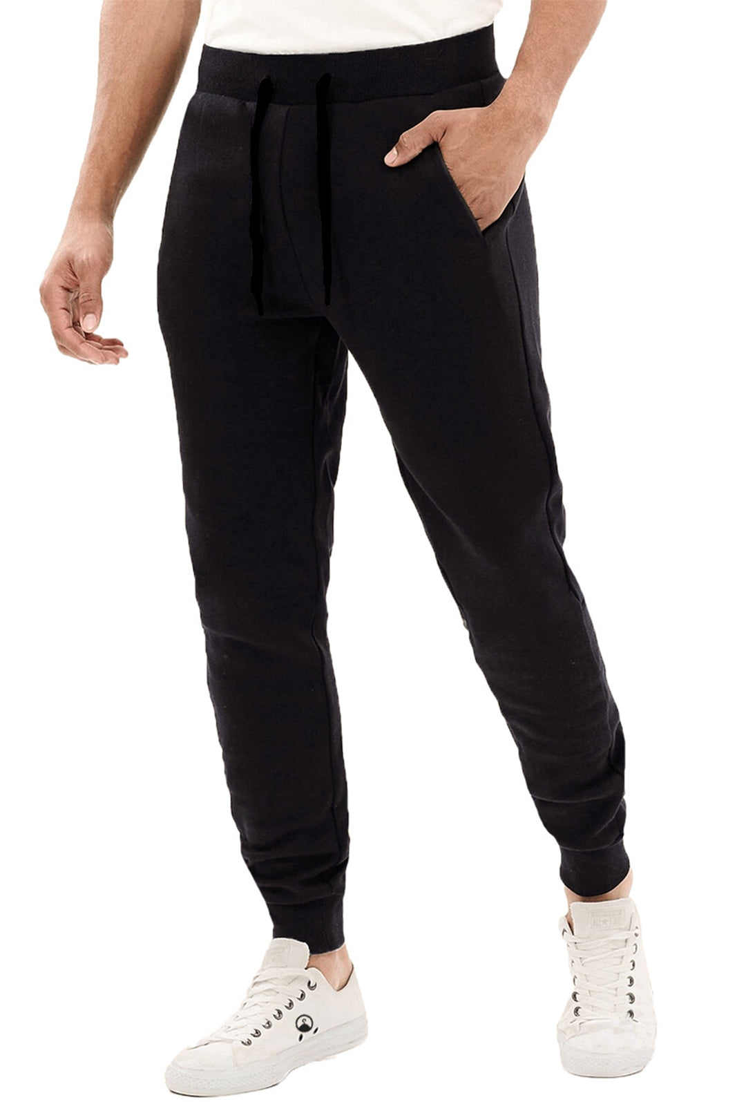 Pantalone di Tuta in 100 % Cotone con polsino Fitness Pantaloni Dresserd - NERO