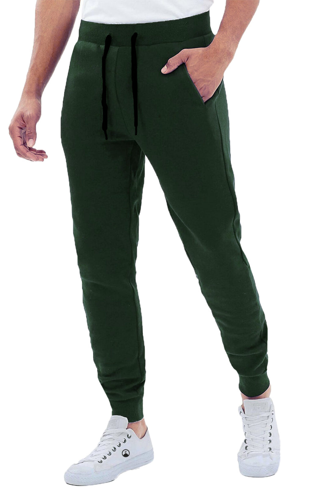 Pantalone di Tuta in 100 % Cotone con polsino Fitness Pantaloni Dresserd - VERDE