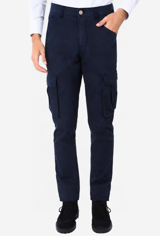 Pantalone uomo elasticizzato con tasconi cargo cotone leggero - BLU